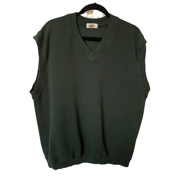 Vintage Ash City Sweater Vest Mens XL Green Combed Cotton Grandpa Academia - Picture 1 of 6